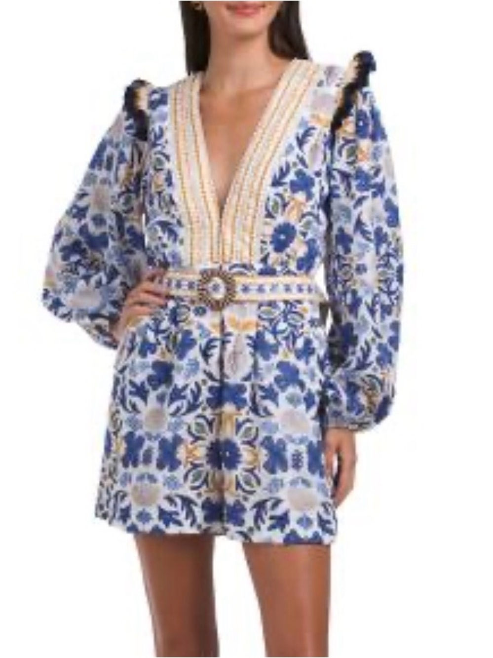 Caroline Constas Blue and White Floral V-Neck Romper size XS